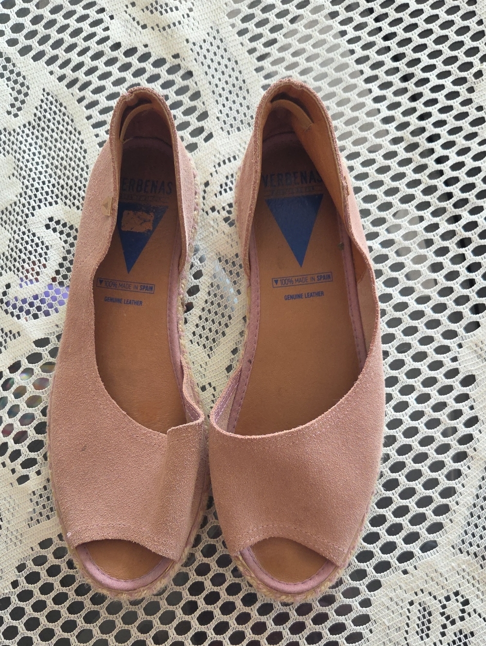 Verbenas Size 41 Pink Genuine Leather Peep-Toe Flats — Slip-On Comfort
